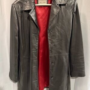 Black Leather Coat with Red Lining